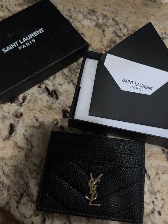 Saint Laurent Accessories - Saint Laurent Black Quilted Leather Card Holder with Gold YSL Emblem